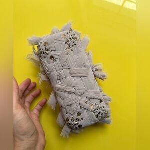 Anthropologie SILK CHIFFON and bronze beaded clutch NEW